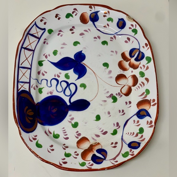 19th Century Antique Gaudy Welsh Oyster Pattern Allertons Marked Serving Platter - Picture 7 of 16